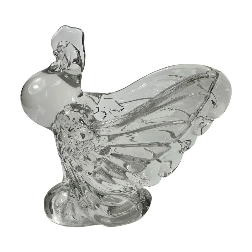 2 Vintage Heisey Glass Clear Chanticleer Rooster Chicken Animal 6